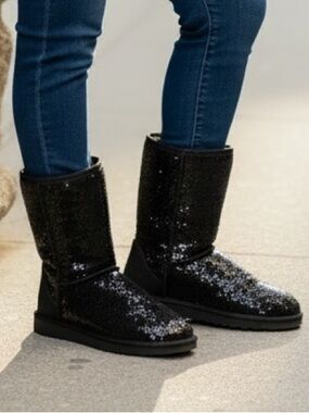 UGG Black Sequin Classic Short Booties